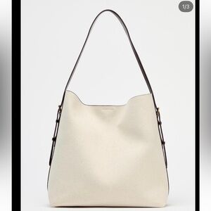 ZARA Canvas & Brown Faux Leather Hobo bag